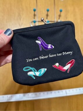 Black Embroidered Shoe Motif Clasp Wallet